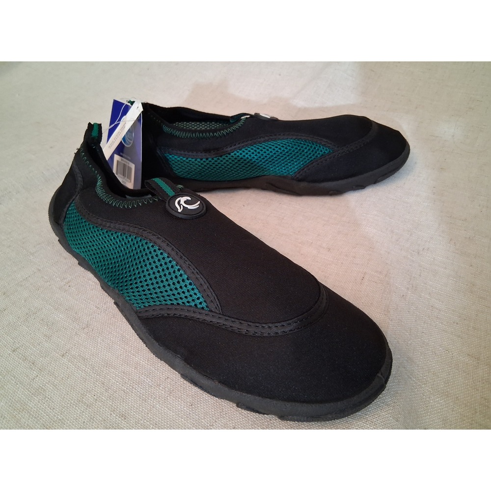 BlueWater Beach Aqua Shoe Mens 9-10 Black Green Good Water Sport BB0434 M New - Picture 6 of 8